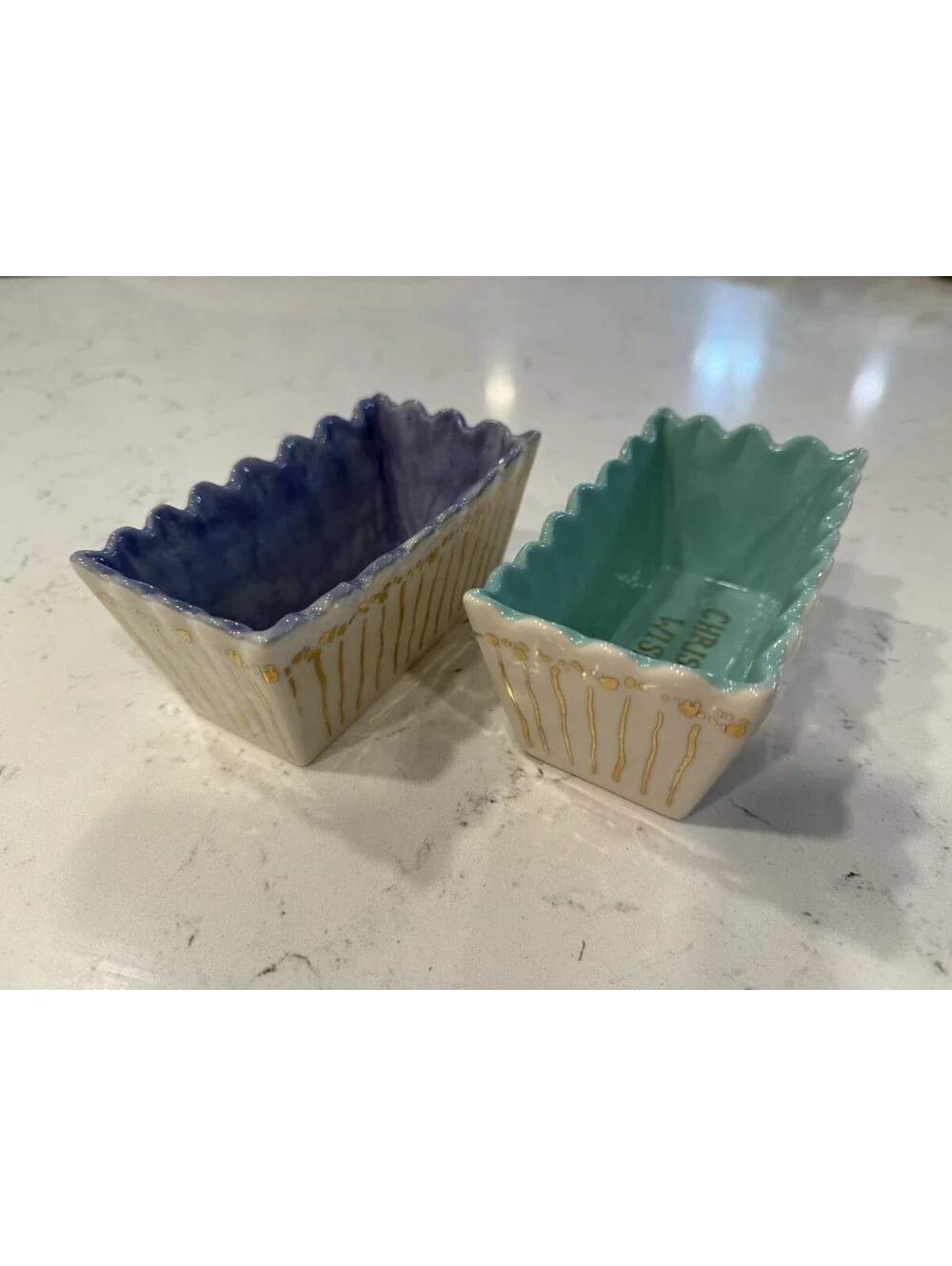 Anthropologie Holiday L'Hiver Mini Loaf Pan Christmas Wishes Lot Of 2